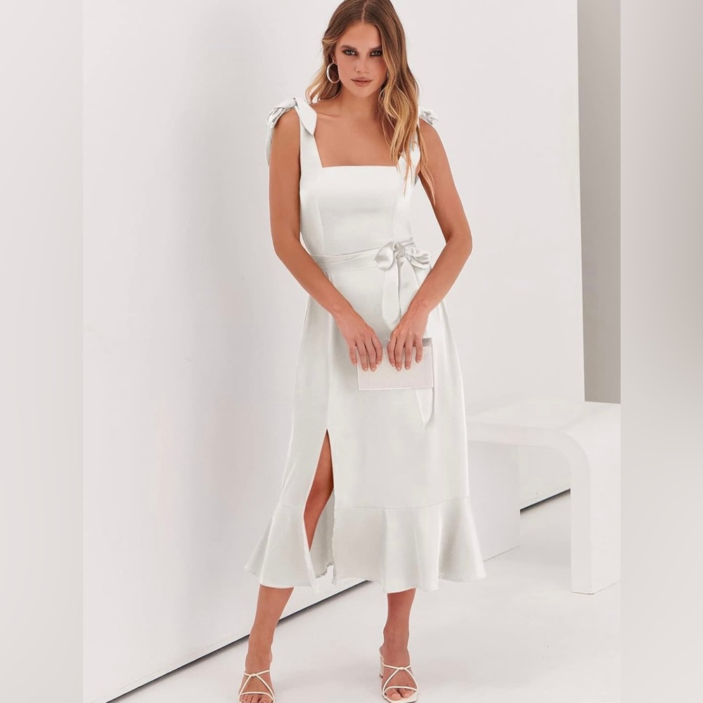 White Satin Midi Dress
